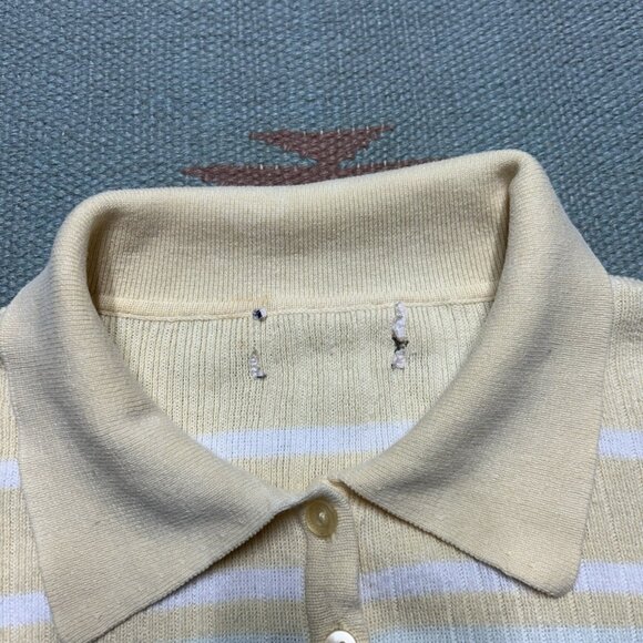 Vintage ribbed polo shirt short sleeve multicolor striped pullover women L/XL - Picture 5 of 12